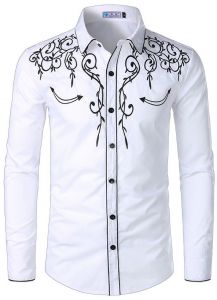 Modestone Men's Embroidered Long Sleeved Fitted Western Shirt Filigree White