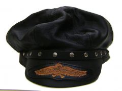 Modestone Men's Winged Cross Bones Patch Leather Cap O/S