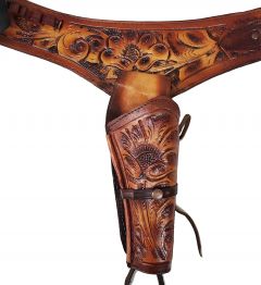 Modestone 22 Cal Handmade Western Leather Holster Gun Belt Rig Revolver Tan