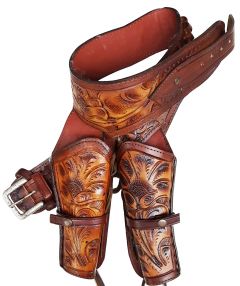 Modestone 22 Cal Western Leather Double Holster Gun Belt Rig Revolver