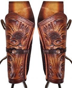 Modestone Western Leather 2 X Revolver Holsters for Gun Belt Hand Tooled