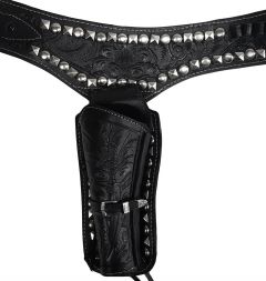 Modestone 22 Cal Left Handed Leather Holster Metal Studs Gun Belt Black