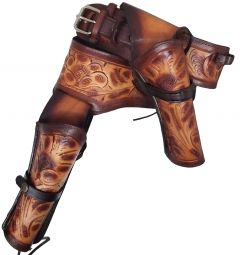 Modestone 357/38 Western RIGHT Cross Draw Double Holster Gun Belt Rig Leather