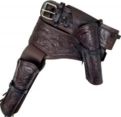 Modestone 357/38 Western RIGHT Cross Draw Double Holster Gun Belt Rig Leather