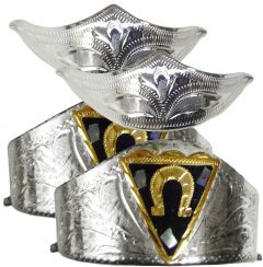 Modestone 4 Pcs Nickel Silver Boot Caps: 2 x Horseshoe Heel + 2 x Filigree Toe