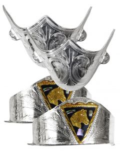 Modestone 4 Pcs Nickel Silver Boot Caps: 2 x Horse Heel + 2 x Filigree Toe