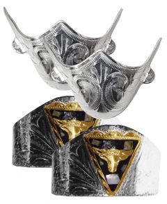 Modestone 4 Pcs Nickel Silver Boot Caps: 2 x Bull Heel + 2 x Filigree Toe