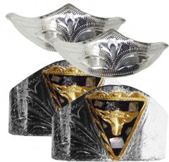 Modestone 4 Pcs Nickel Silver Boot Caps: 2 x Bull Heel + 2 x Filigree Toe
