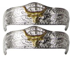 Modestone Small Pair Metal Heel Caps/Guards Bull Head Longhorn Western Filigree