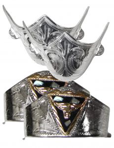 Modestone 4 Pcs Nickel Silver Boot Caps: 2 x Bull Head Heel + 2 x Filigree Toe