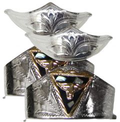 Modestone 4 Pcs Nickel Silver Boot Caps: 2 x Bull Head Heel + 2 x Filigree Toe