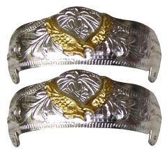 Modestone Small Pair Metal Heel Caps/Guards Flying Eagle Western Filigree Silver