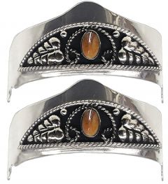 Modestone Pair Metal Heel Caps/Guards Western Filigree Brown Orange Stone