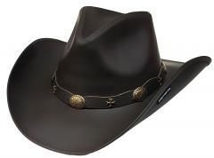 Modestone Unisex Leather Cowboy Hat Wide-brim maltese crosses Brown