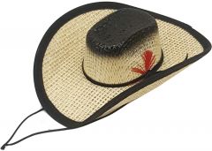 Modestone Straw Pet Cowboy Hat Elastic String Feather Black