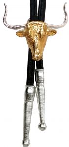 Modestone Bolo Bull Longhorn Silver Gold Leather-Like String