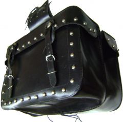 Modestone Solid Pair Leather Saddle Bags Metal Studs, Embossed Eagles, Fringed Metal Conchos, 18" x 12 3/4" x 6 1/3" Black
