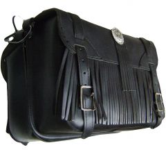 Modestone Pair Leather Saddle Bags, Fringes, Metal Engine Conchos 15" x 9 3/4" x 6 3/4" Black