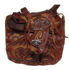 Modestone Large Leather Shoulder Bag Decorative Saddle Shape 8" x 8" x 3 3/4"