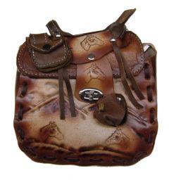 Modestone Large Leather Shoulder Bag Decorative Saddle Shape 8'' x 8'' x 3 3/4''