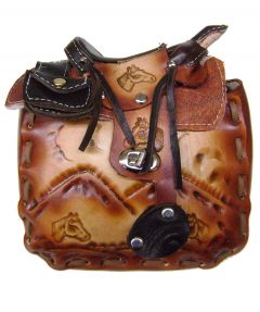 Modestone Large Leather Shoulder Bag Decorative Saddle Shape 8" x 8" x 3 3/4"