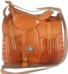 Modestone Leather Shoulder Bag Decorative Saddle Shape 10'' x 9'' x 3 ½'' Tan
