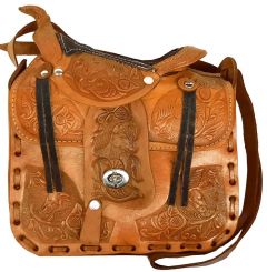 Modestone Leather Shoulder Bag Saddle Shape Horse 9 3/4'' x 9'' x 3 ﾽ'' Tan