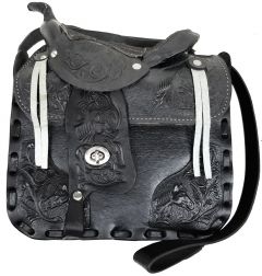 Modestone Leather Shoulder Bag Saddle Shape Horse 9 3/4'' x 9'' x 3 ½'' Black