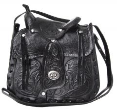Modestone Leather Shoulder Bag Decorative Saddle Shape 8 1/2'' x 8'' x 3'' Black