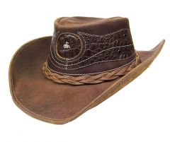 Modestone Unisex Leather Cowboy Hat Crocodile Skin Pattern Applique Brown