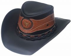 Modestone Unisex Leather Cowboy Hat Crocodile Skin Pattern Applique Black
