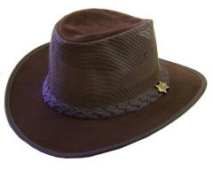 Modestone Men's Crushable Bc Hat Australian Leather/Mesh Drover Cowboy Hat L Brown