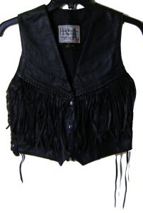 Modestone Women's Leather Vest Angled Braids Fringes Conchos S Black