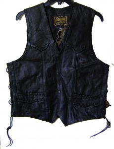 Modestone Men's Horse Patch On Back Leather Braid Vest Lacing On Sides Black