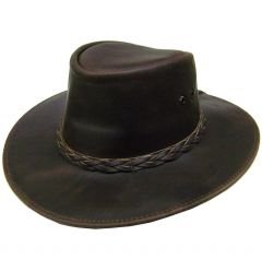 Modestone Unisex Leather Cowboy Hat Aussie Shape Brown