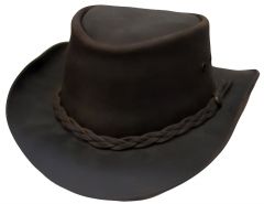 Modestone Weathered & Rough Oiled Leather Short Brim Casual Cowboy Hat Brown